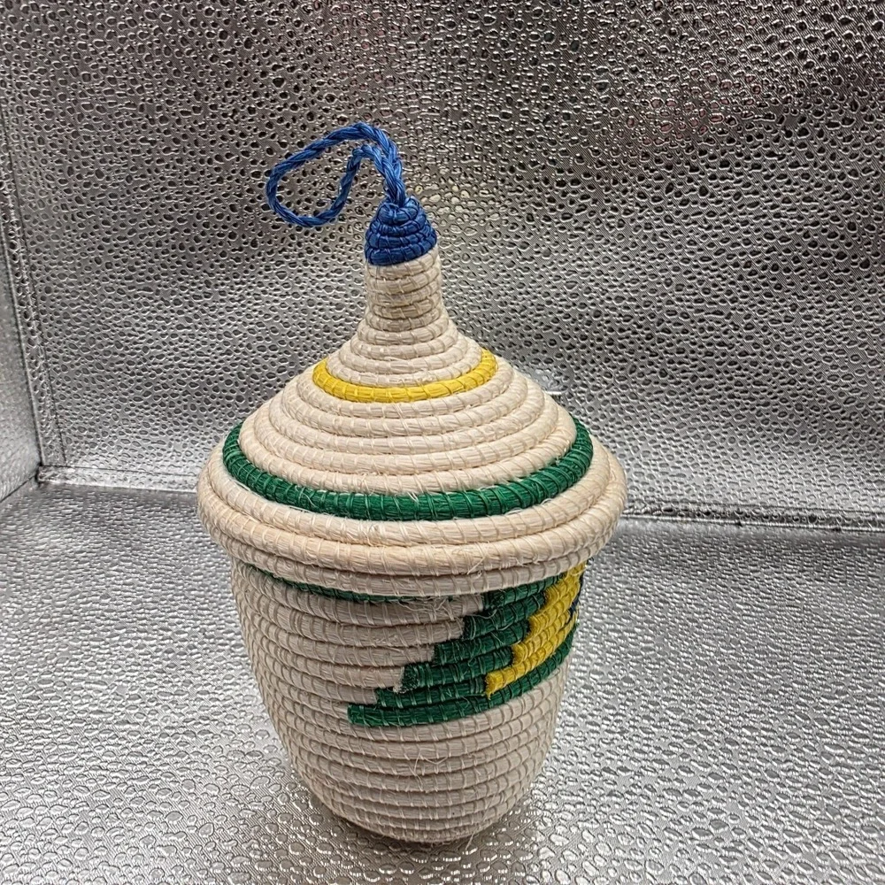 Handwoven Coiled Friendship Basket – 5 in Lidded‎ – Multicolored – Artisan Craft